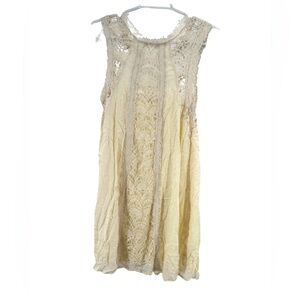 Entro Cream Mini lace boho sleeveless dress S flowy romantic feminine Swiss dot